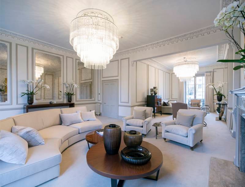 The front reception room in a property in Hanover Terrace, Regent's Park, where the rent is £8,450 a week. Photo: Beauchamp Estates
