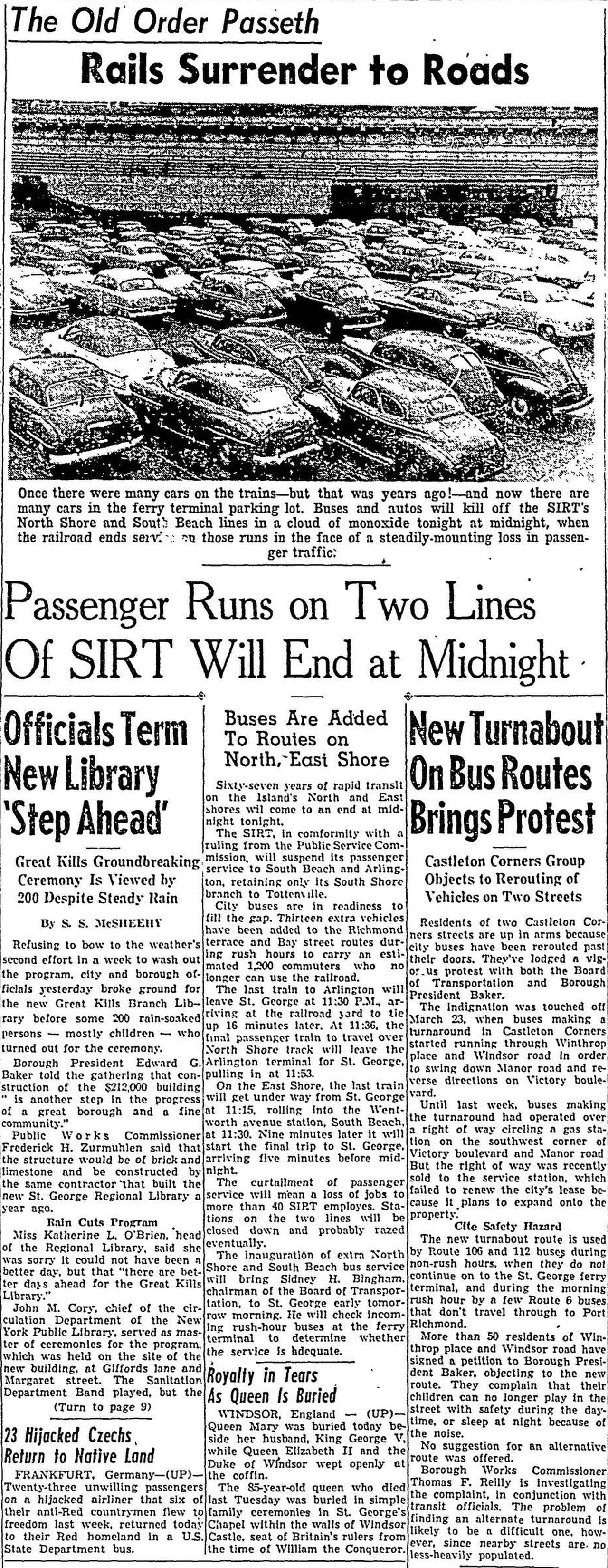 SIRT lines shutdown 1953