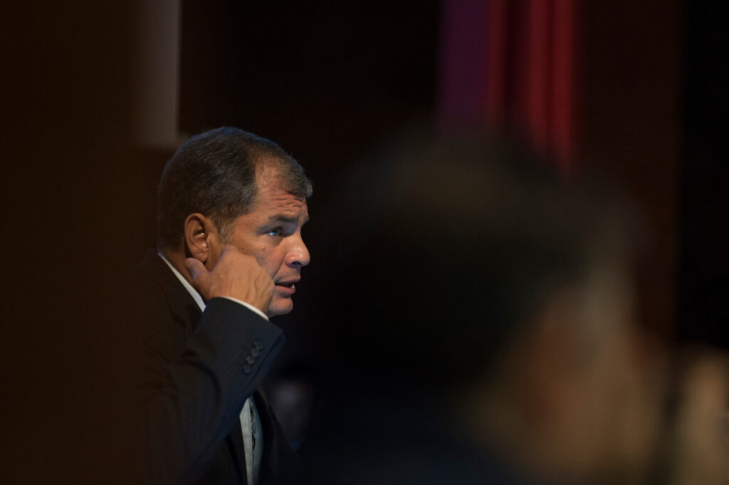 Then President of Ecuador Rafael Correa  during a tour of Madrid, Spain in January 2017. Credit: Patricio Realpe/ACGEcuador