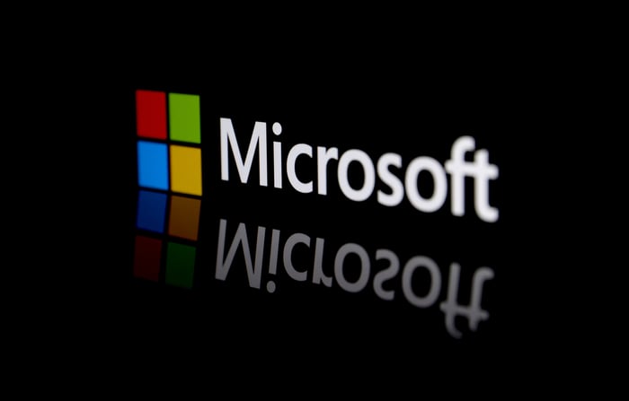 The Microsoft logo on a black background.