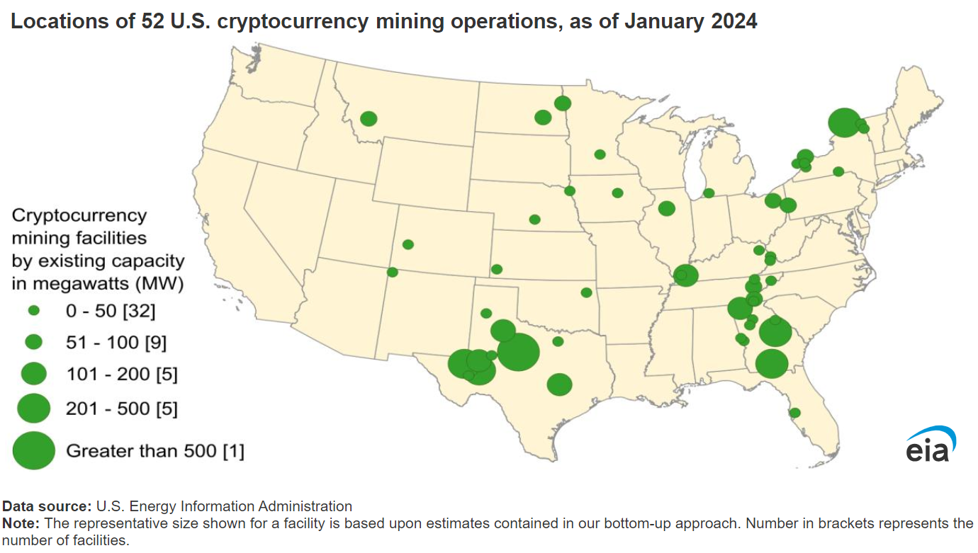 Crypto mining locations on US map
