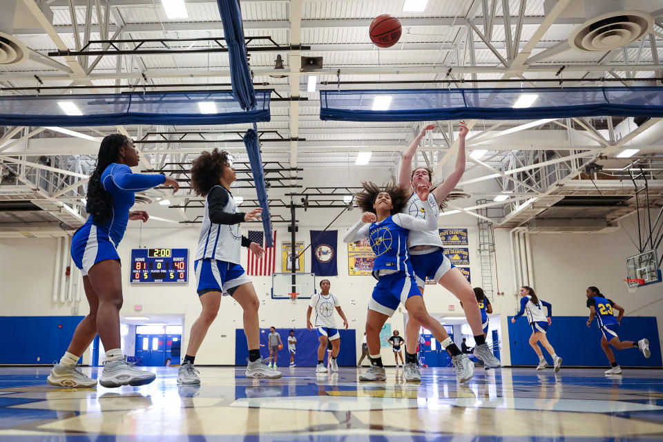 MANASSAS, VA - JANUARY 17: A general view as players participate in the girl's varsity basketball practice at Osbourn Park High School in Manassas, Virginia on January 17, 2024. (Photo by Scott Taetsch for The Washington Post via Getty Images)