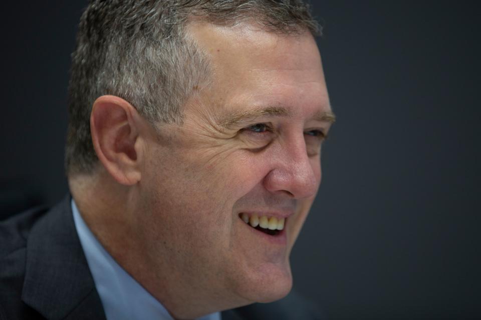 President and CEO of the Federal Reserve Bank of St. Louis James Bullard speaks during an interview with AFP in Washington, DC, on August 6, 2019. - The Federal Reserve has set US interest rates 