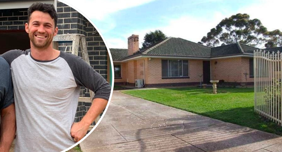 Kurtis Fraus next to his Adelaide property before it had completed renovations