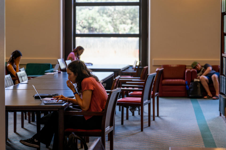 Students study in the Rice University library in Houston, Texas. (Getty Images)