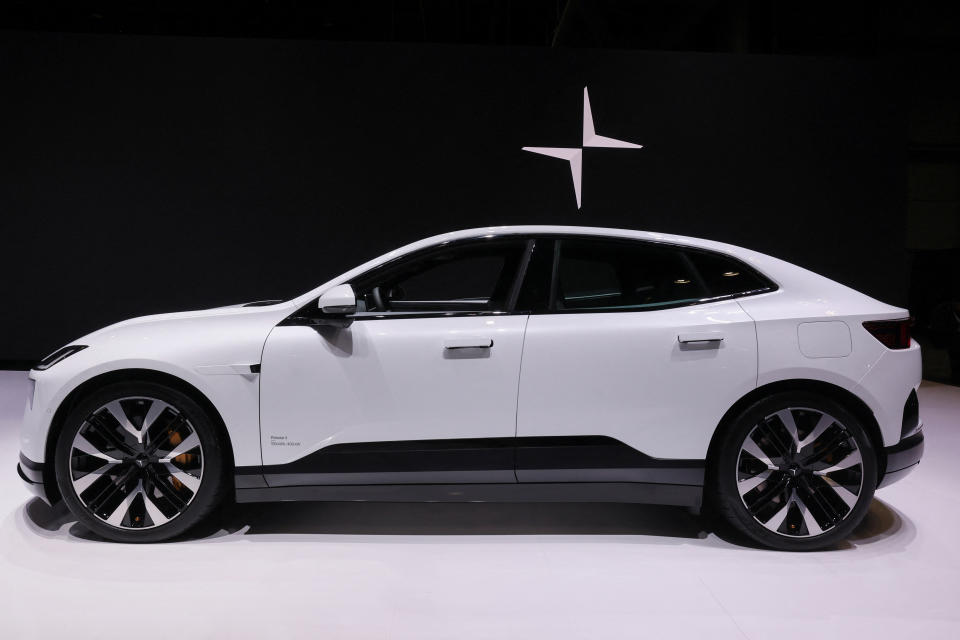 The Polestar 4 electric SUV is displayed at the New York International Auto Show Press Preview, in Manhattan, New York City, U.S., March 27, 2024. REUTERS/Brendan McDermid