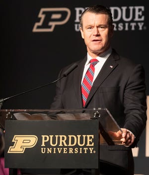 U.S. Sen. Todd Young speaks during the announcement of the partnership between Purdue University and SK hynix, Wednesday, April 3, 2024, at Purdue Memorial Union in West Lafayette, Ind.
