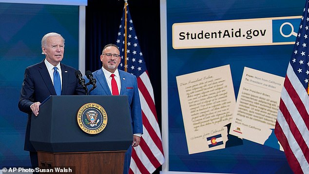 The Education Department withheld over $7 million in pay from the company in October 2023 after it failed to send timely billing statements to 2.5 million borrowers (Pictured: President Biden and Secretary of Education Miguel Cardona)