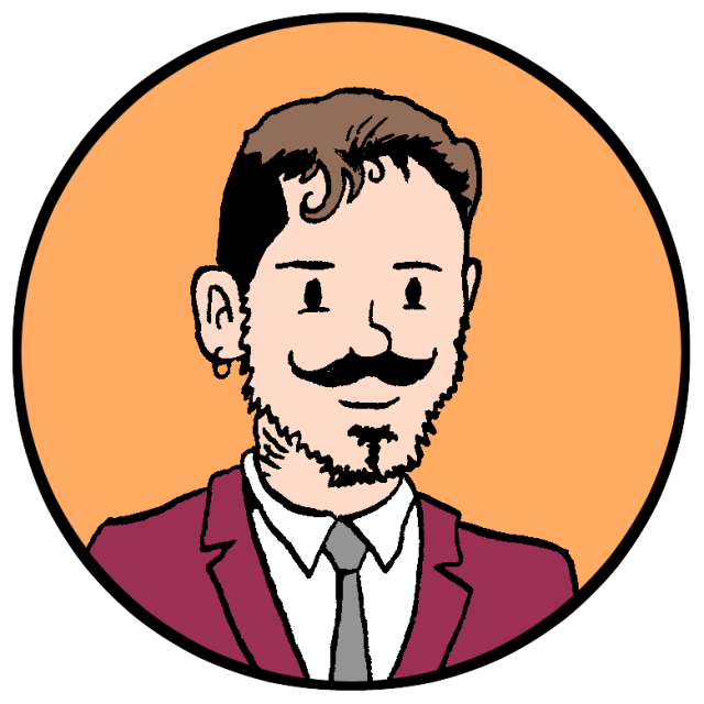 A cartoon image of a man with a mustache.