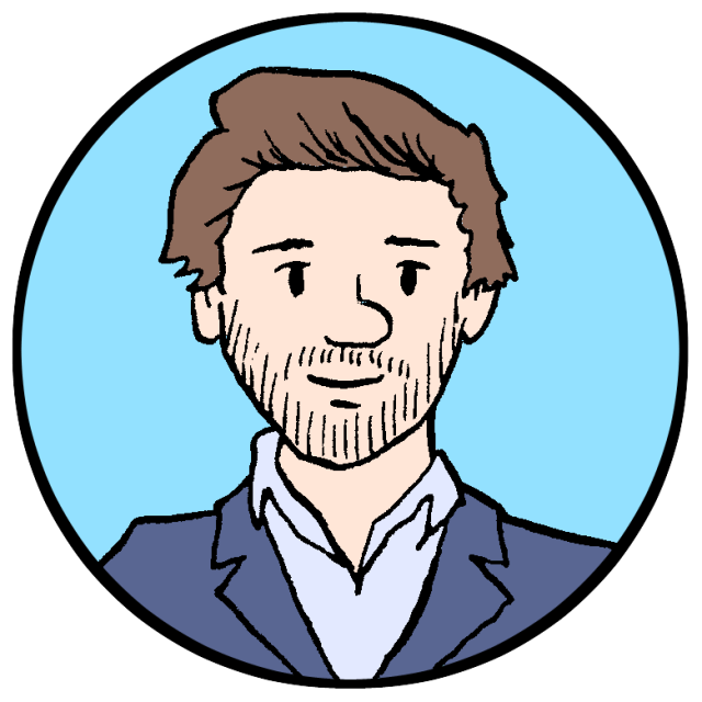 A cartoon of a man in a suit.