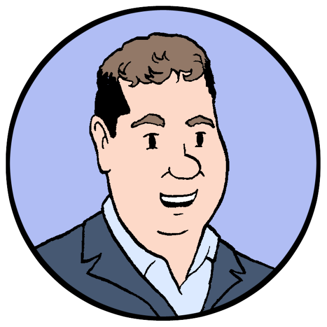 A cartoon of a man in a suit.