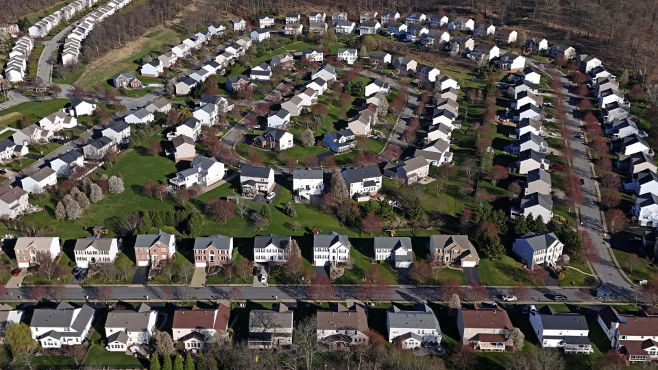 A housing development in Cranberry Township, Pa., is shown on Friday, March 29, 2024. On Thursday, April 18, 2024, the National Association of Realtors reports on existing home sales for March. (AP Photo/Gene J. Puskar)