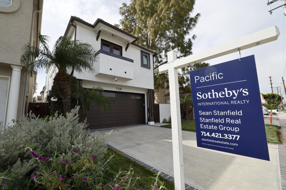Huntington Beach, CA - March 15:  A home for sale sign in front of a house in Huntington Beach in March 15, 2024.  (Credit: Allen J. Schaben, Los Angeles Times via Getty Images)