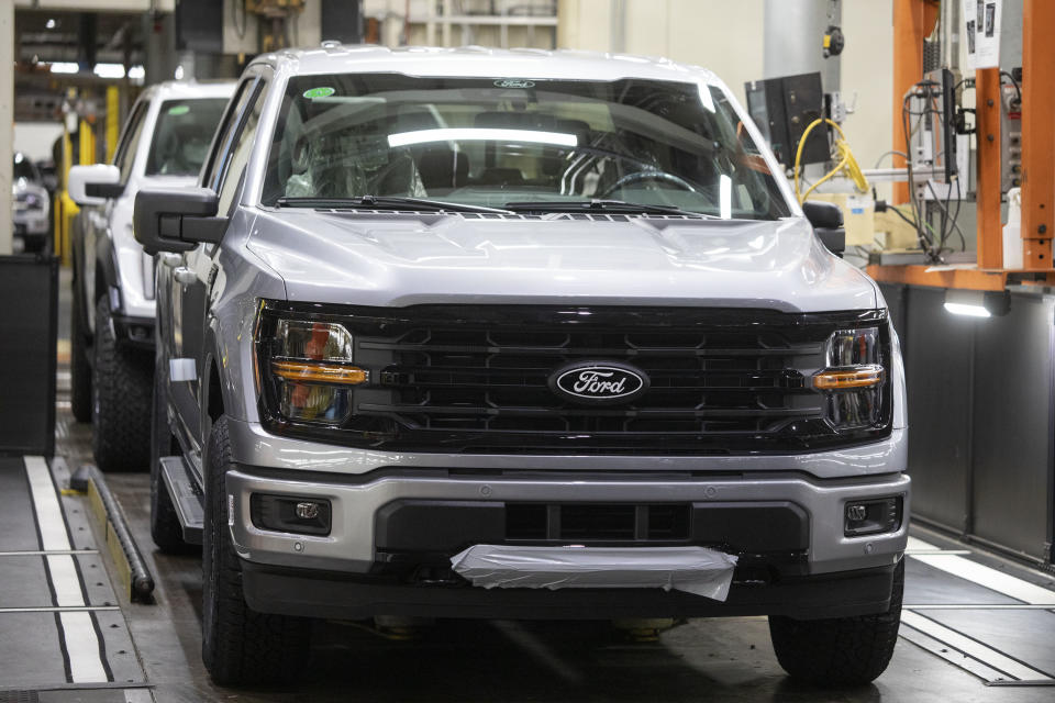 DEARBORN, MICHIGAN - APRIL 11: The new Ford F-150 truck is launched at a celebratory event at the Ford Dearborn Plant on April 11, 2024 in Dearborn, Michigan. Both the F-150 and the all-new Ford Ranger trucks are now shipping to customers across North America. (Photo by Bill Pugliano/Getty Images)