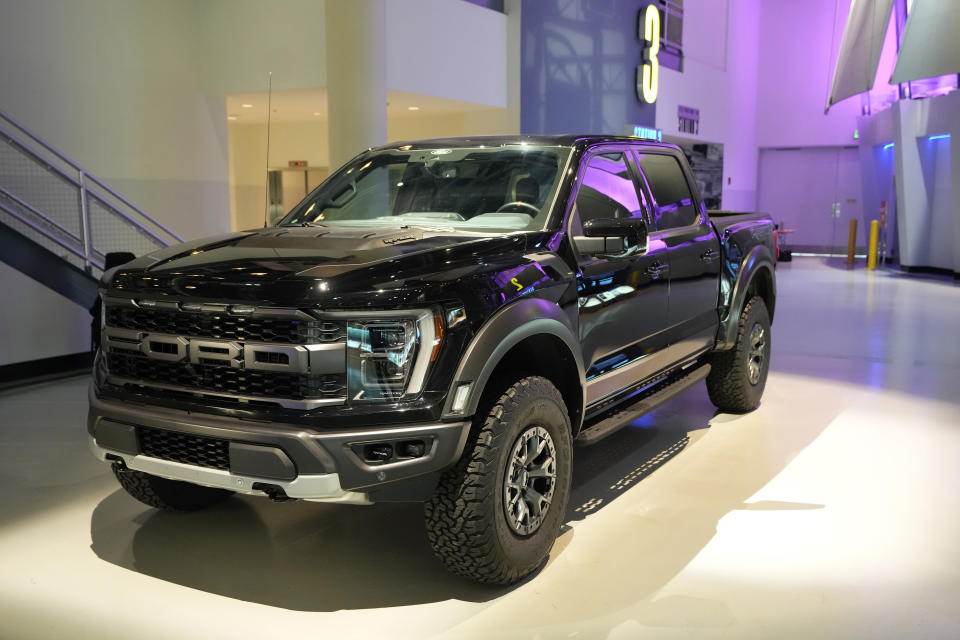 The 2024 Ford F-150 truck is displayed at the Dearborn Truck Plant, Thursday, April 11, 2024, in Dearborn, Mich. (AP Photo/Carlos Osorio)