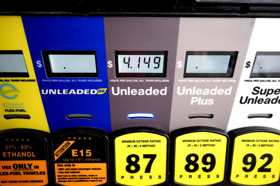 Gas prices at a gas station in Palatine, Ill. on Tuesday. Nationally, prices are down from a month ago. (AP Photo/Nam Y. Huh)