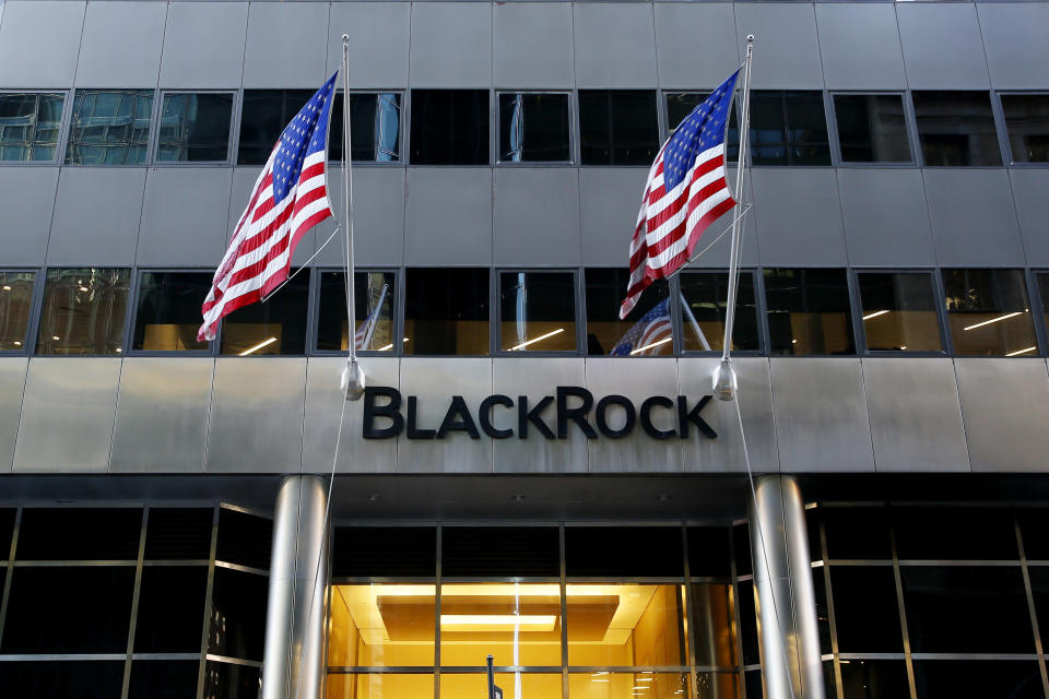 NEW YORK, NEW YORK - NOVEMBER 14: The BlackRock logo is displayed at their headquarters on November 14, 2022 in New York City. BlackRock and Saudi Arabia's sovereign wealth fund signed an agreement to jointly explore infrastructure projects in the Middle East. (Photo by Leonardo Munoz/VIEWpress)