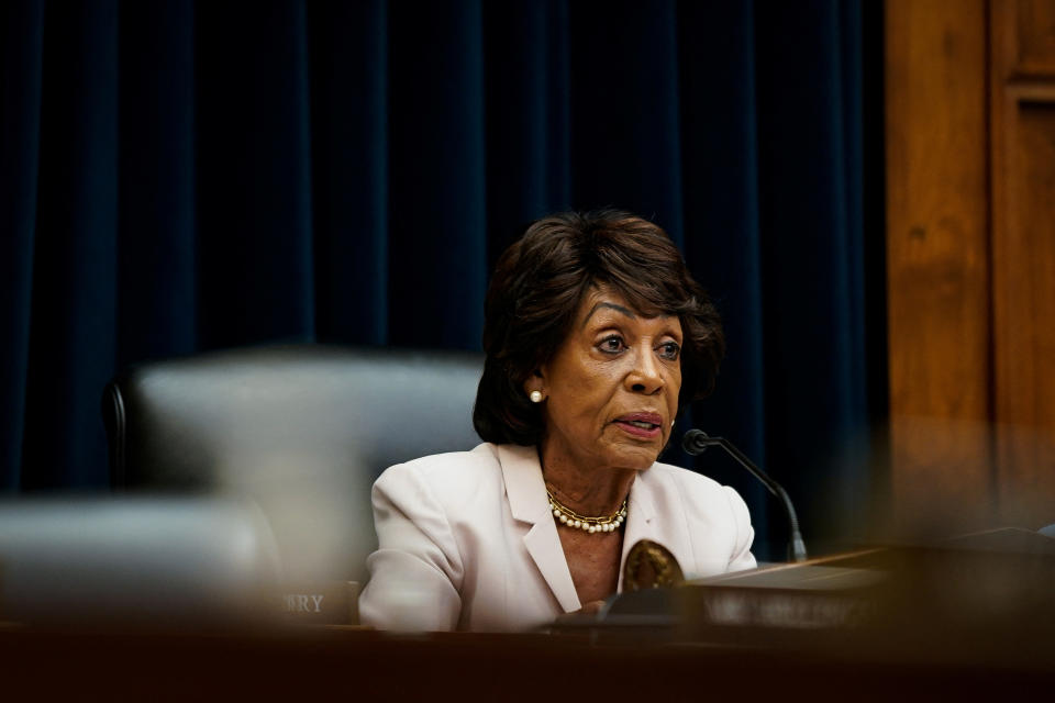 FILE PHOTO: Chairwoman U.S. Representative Maxine Waters questions a witness during a U.S. House Financial Services Committee hearing titled “Holding Megabanks Accountable: Oversight of America’s Largest Consumer Facing Banks” on Capitol Hill in Washington, U.S., September 21, 2022. REUTERS/Elizabeth Frantz/File Photo