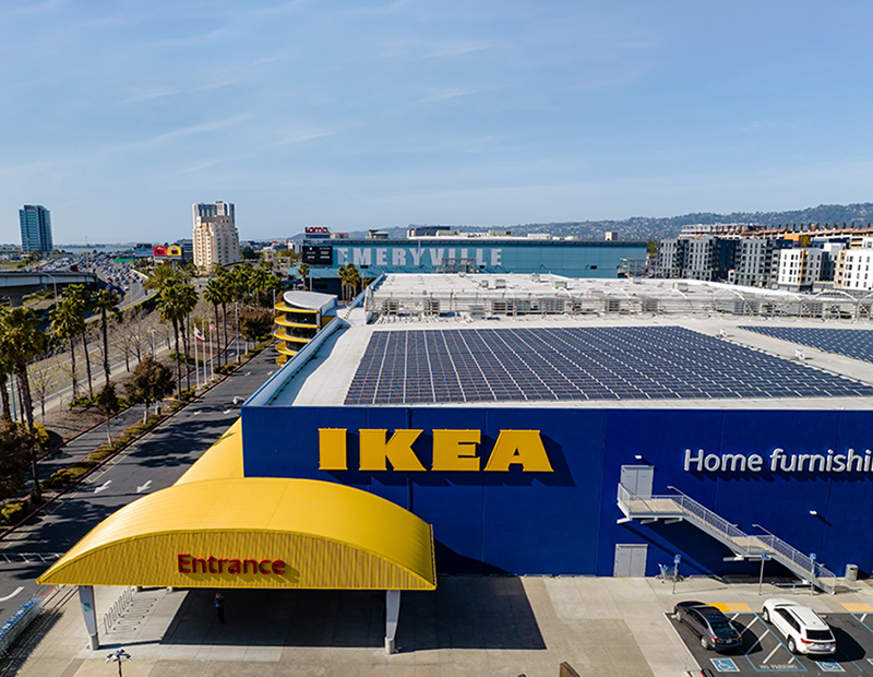 The rows of southern-tilted solar panels cover 225,000 square feet of roof above the blue-and-yellow Ikea walls in the Milwaukee suburb of Oak Creek In all, it's a 1.6 megawatt system will produce more than 2 million kilowatts of electricity annually to power the store. 