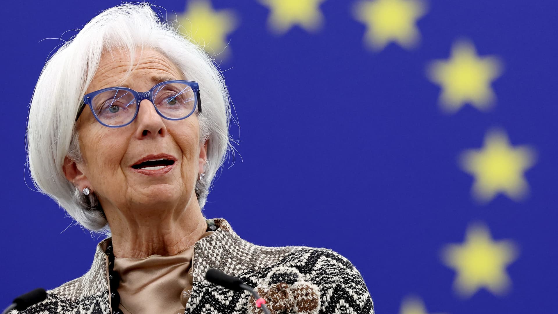 European Central Bank (ECB) President Christine Lagarde speaks as she presents the bank's Annual Report to the European Parliament, in Strasbourg, eastern France, on February 26, 2024.