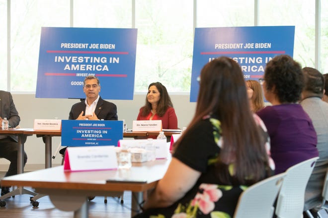 Secretary Xavier Becerra and White House Domestic Policy Council Director Neera Tanden at announcement of a $500 million investment in health care Navigators at Adelante Healthcare in Goodyear on June 7, 2024.