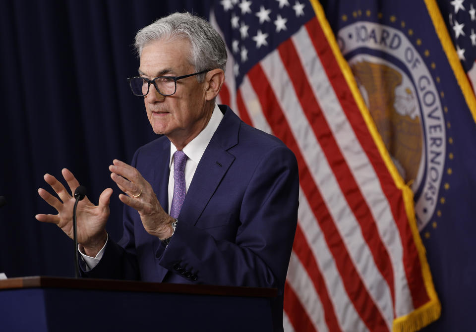 WASHINGTON, DC - JUNE 12: Federal Reserve Bank Chair Jerome Powell announces that interest rates will remain unchanged during a news conference at the Federal Reserves’ William McChesney Martin building on June 12, 2024 in Washington, DC. Following the two-day Federal Open Markets Committee meeting Powell said the Fed has decided to keep their current rate range of 5.25-5.50 percent and signaled that it believes long-run rates will stay higher than previously indicated.  (Photo by Kevin Dietsch/Getty Images)