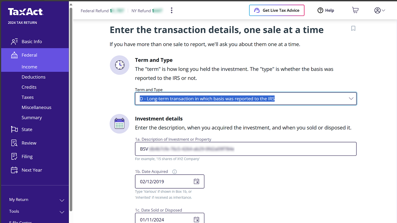 Cryptocurrency transactions in TaxAct