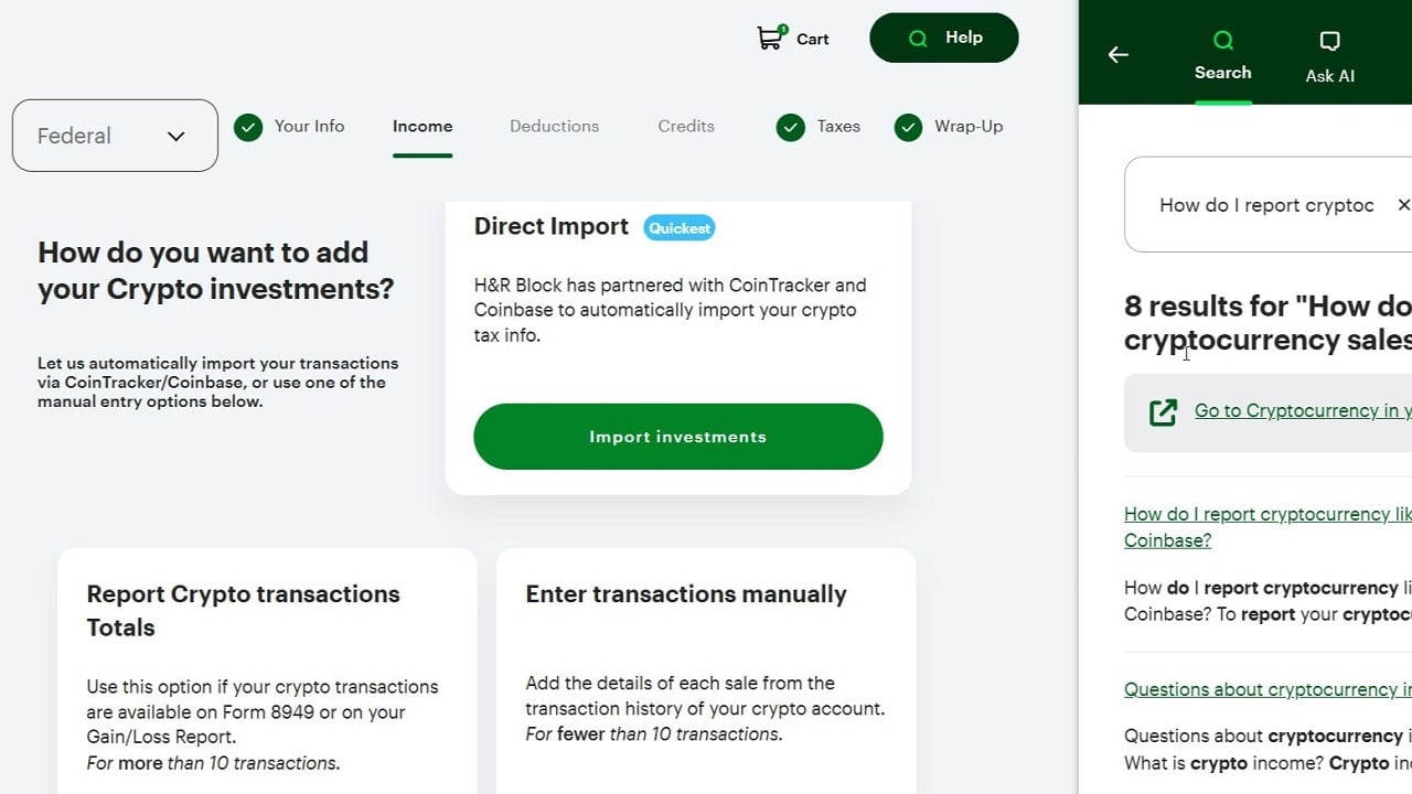 Cryptocurrency transactions in H&R Block