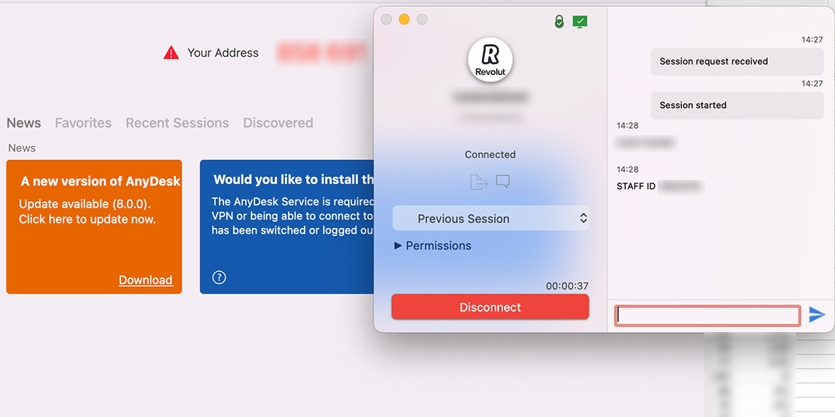 Fake Revolut AnyDesk session