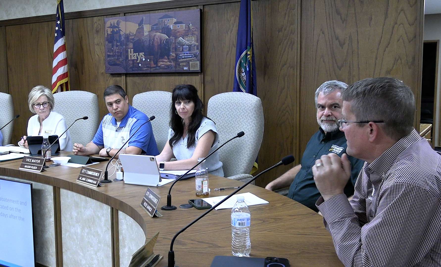 Hays city commissioners discuss the shuttered property at 3404 Vine Street in Hays. Photo by Becky Kiser/Hays Post