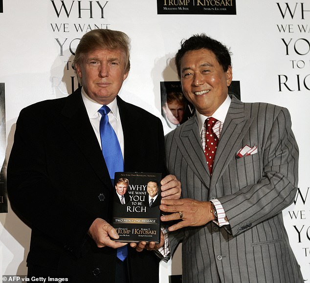 Kiyosaki is pictured with future president Donald Trump in 2006 after launching their book Why We Want You To Be Rich - Two Men: One Message. The picture was taken months before the investor predicted risky investments in the US housing market would cause it to collapse