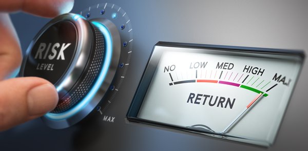 A dial showing return on investment when risk is set.