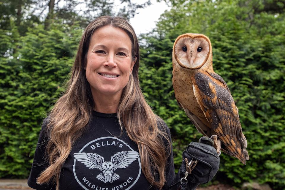 Alyssa Giaquinto, of Giaquinto Wildlife Rehabilitation Center, with educational ambassador Bella, a 1-year-old barn owl, May 21, 2025. She is pushing to have the use of rat poison banned statewide