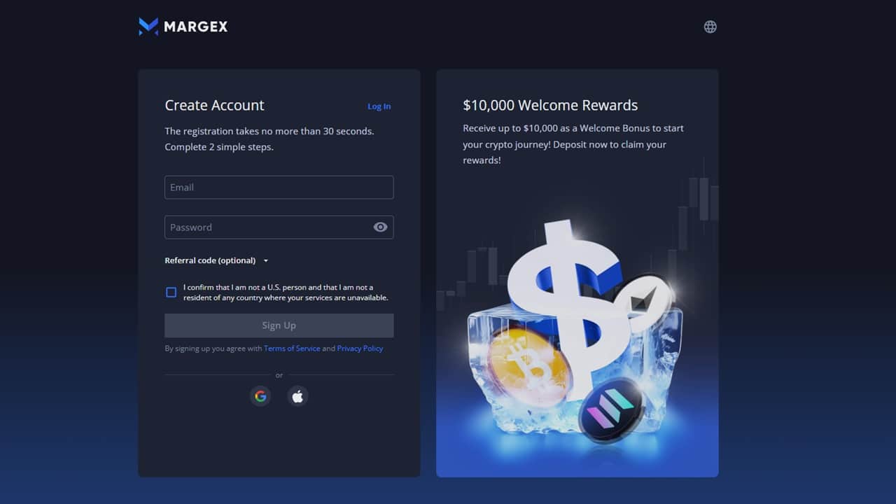 Margex registration page