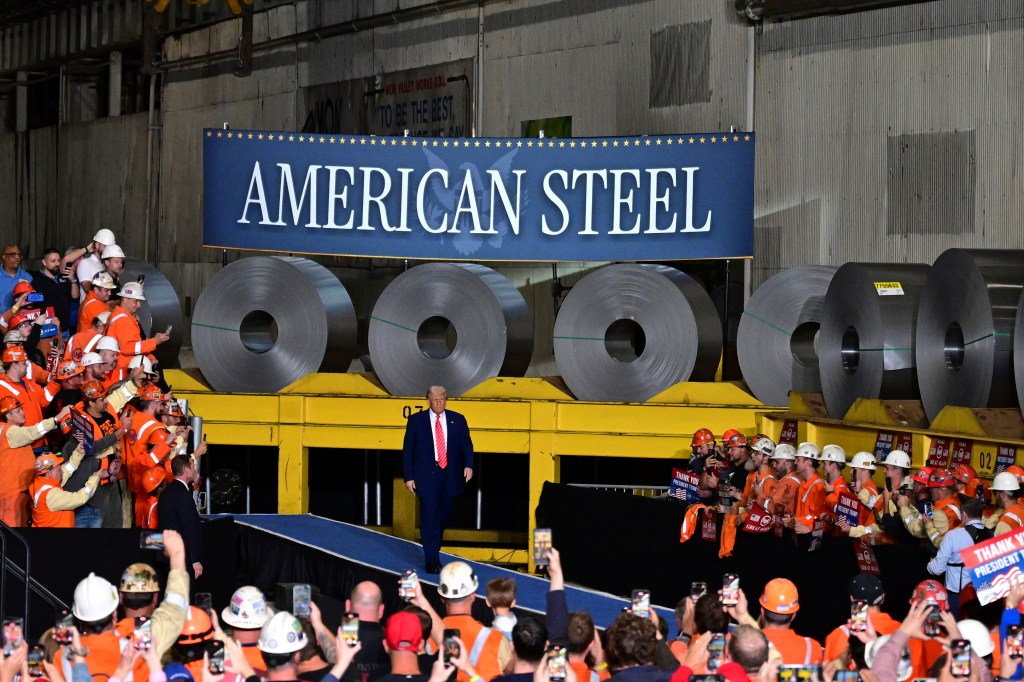 President Donald Trump speaking at U.S. Steel Mon Valley Works-Irvin Plant in West Mifflin, Pa., on May 30, 2025.