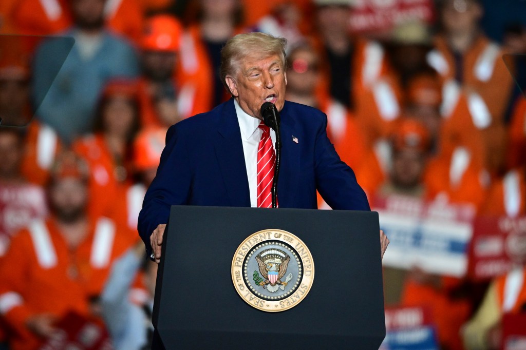 President Donald Trump speaks at U.S. Steel Mon Valley Works-Irvin Plant in West Mifflin, Pennsylvania, on May 30, 2025.