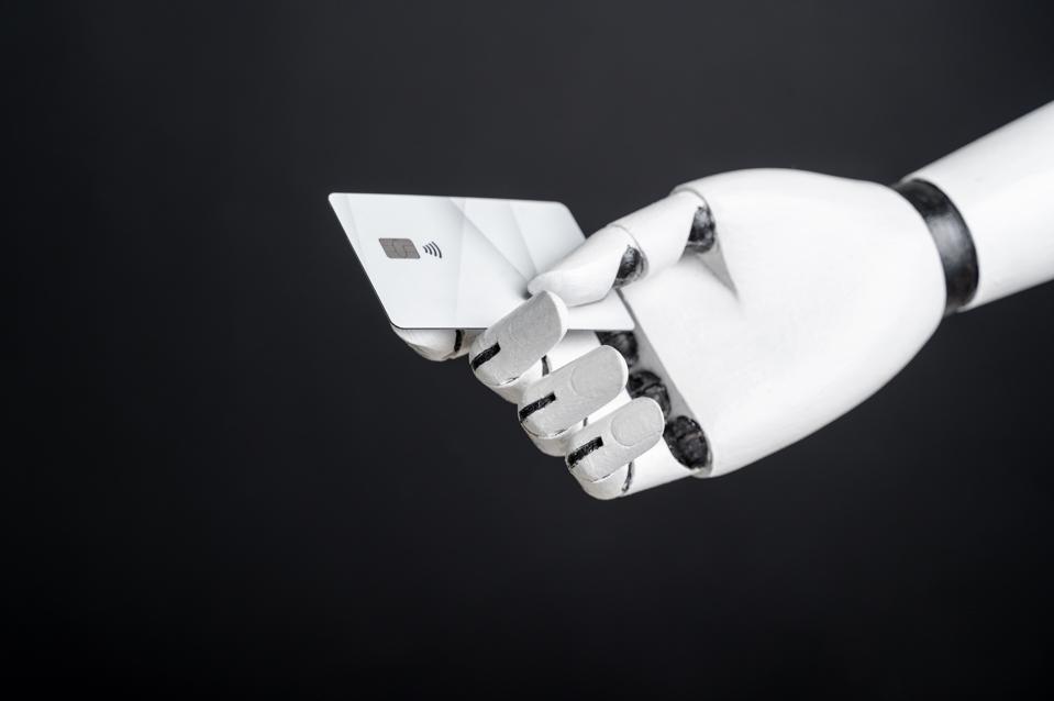 Robot hand with bank card