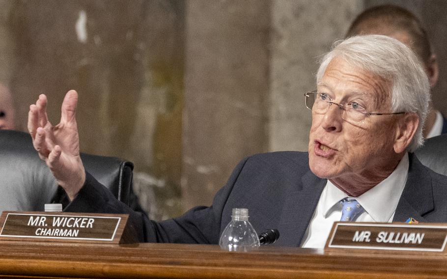 Roger Wicker gestures with his right hand as he speaks.