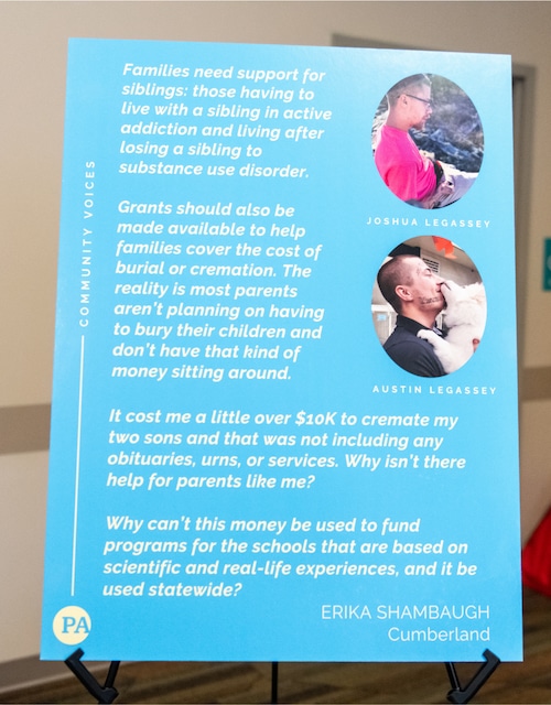 A poster memorializes two of Erika Shambaugh’s children.