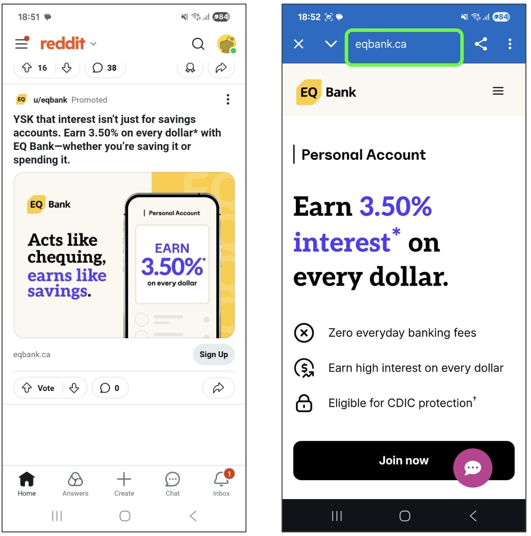Real EQ Bank ad seen on Reddit