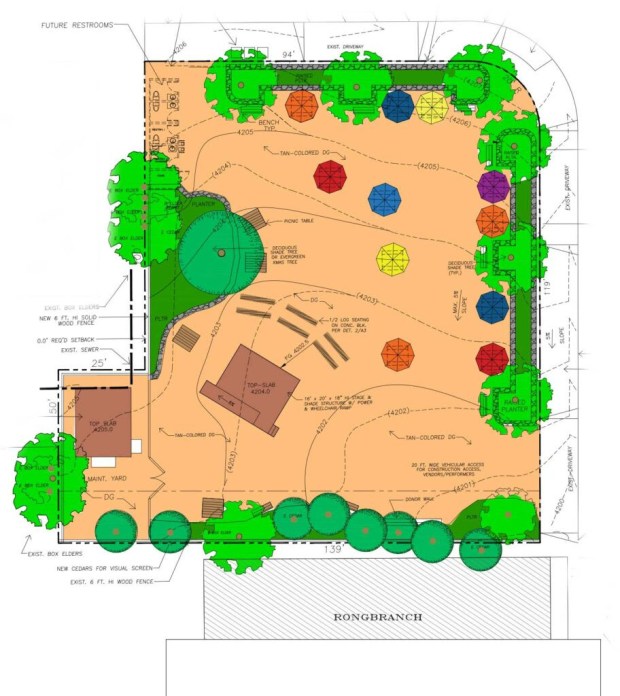 Rendering of the proposed Julian Town Square. Funds are being raised now for a permanent stage. (Image courtesy)Tyler Stamets)