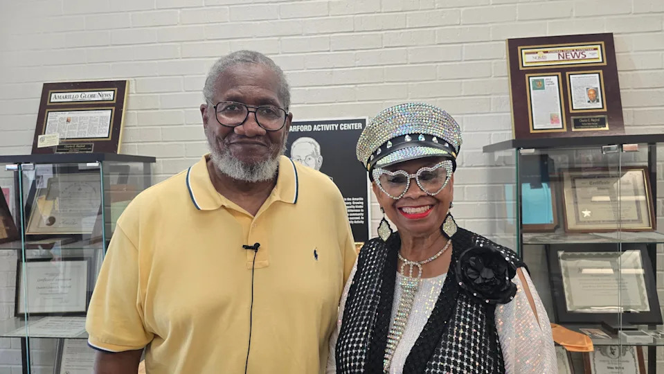 North Heights Advisory Association treasurer James Allen and board member Clara Brown-Trimble pose at the Warford Activity Center following Friday’s sidewalk project update.