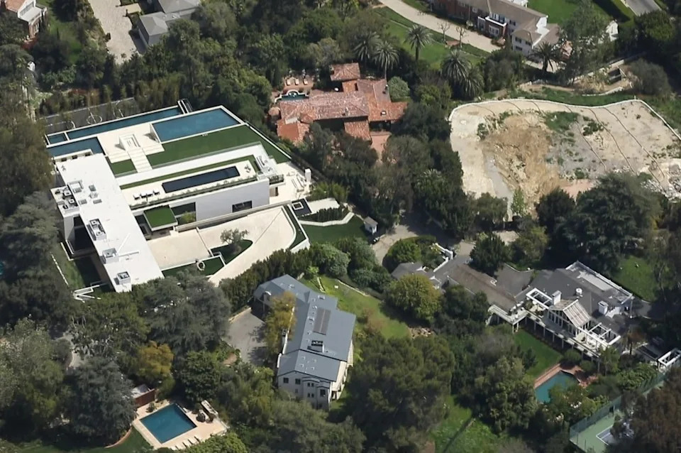 An aerial view of the music moguls’ $88 million Bel Air home. Vasquez-Max Lopes / BACKGRID