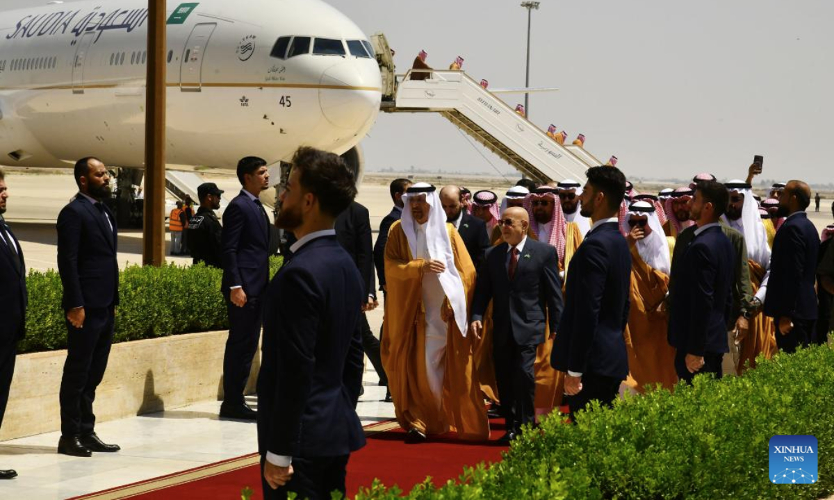 A Saudi delegation arrives at Damascus International Airport in Damascus, Syria, on July 23, 2025. A high-level Saudi delegation led by Investment Minister Khalid bin Abdulaziz Al-Falih arrived in the Syrian capital Damascus on Wednesday to launch the Saudi-Syrian Investment Forum, in a move seen as a significant step toward restoring and expanding economic cooperation between the two countries, according to the state news agency SANA. (Photo by Ammar Safarjalani/Xinhua)