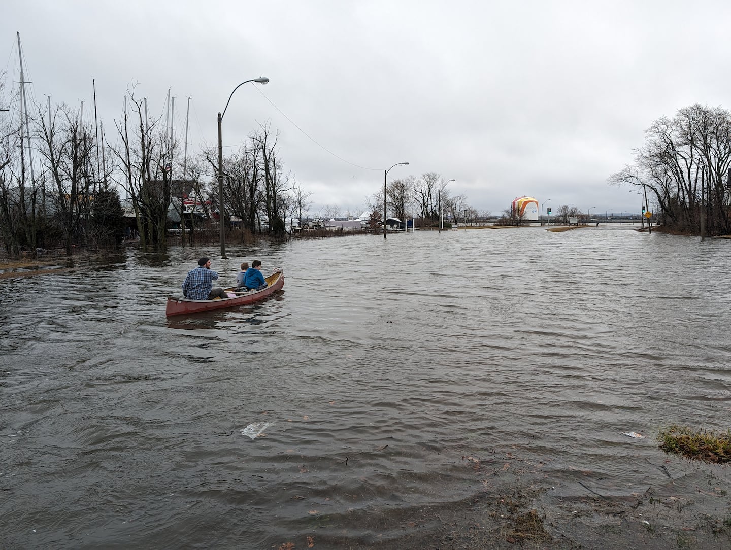 Owen Thomas, 40, canoed his son and a neighbor's son across Morrissey Boulevard during a flood in January 2024.