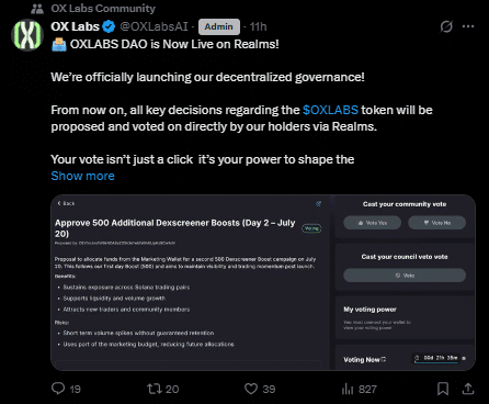 Ox labs tweet