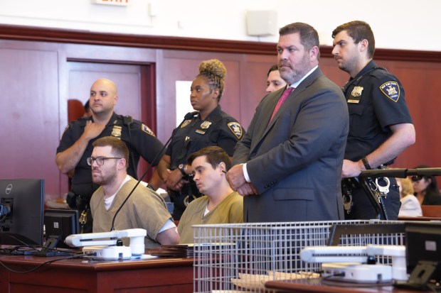 Crypto bros William Duplessie, left, and John Woeltz are pictured in the courtroom of Justice Gregory Carro in Manhattan Supreme Court Wednesday, July 23, 2025 in Manhattan, New York. (Barry Williams/New York Daily News)