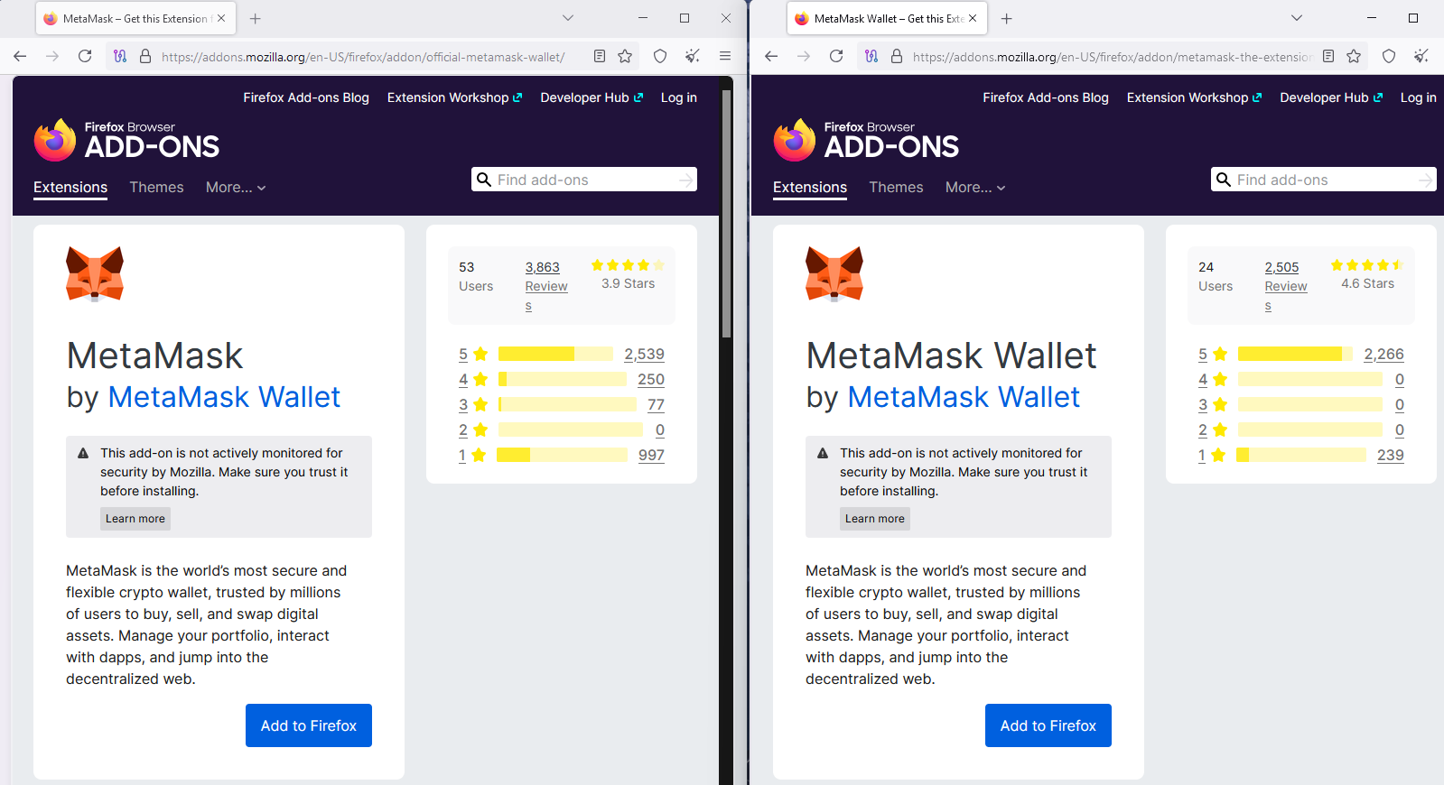 Fake Metamask extensions