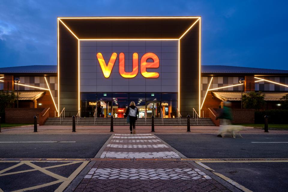 Vue Cinema in Preston at night.