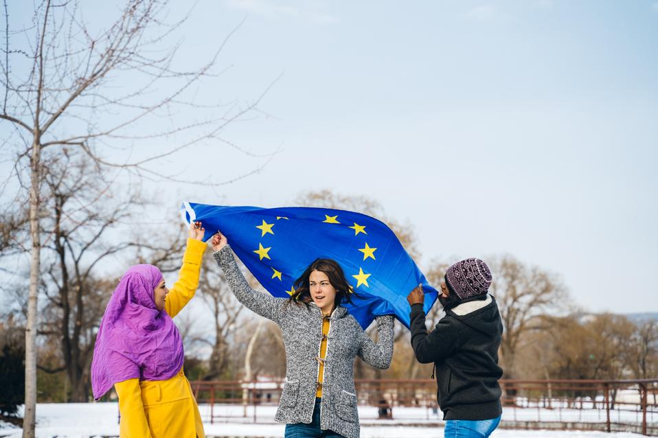 Waving European Union flag